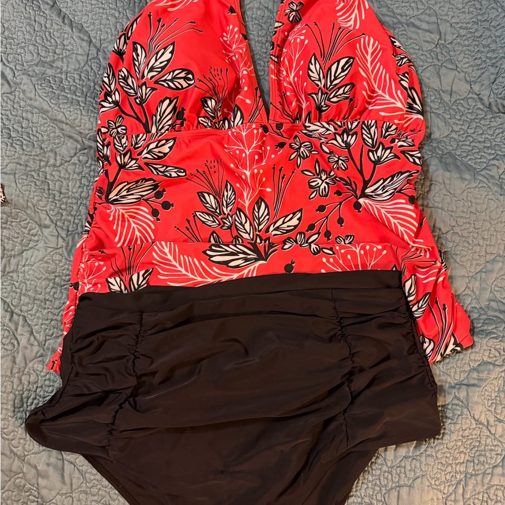 Floral Red and Black Women's Swimsuit